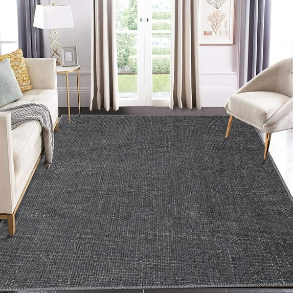 GlowSol 5' x 7' Modern Solid Rug Machine Washable Rug Farmhouse Foldable Stain Resistant Non-Slip Accent Rug for Dining Room Bedroom, Dark Gray