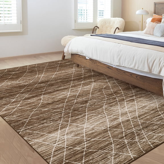 GlowSol 5' x 7' Washable Area Rug Modern Geometric Rugs Soft Low Pile Non-Slip Rugs Home Decor, Khaki