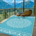 thumbnail image 1 of GlowSol 5' x 8' Indoor Outdoor Rug Reversible Patio Rug Plastic Straw Rug Waterproof Lightweight Rug for RV Camping Picnic Beach, Light Blue/White, 1 of 1
