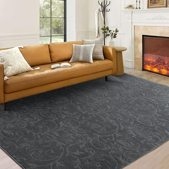 GlowSol 5' x 8' Modern Shag Rug Fluffy Rug Indoor Thick Plush Area Rug Farmhouse Solid Color Rug Boho Accent Carpet for Apartment Bedroom, Gray