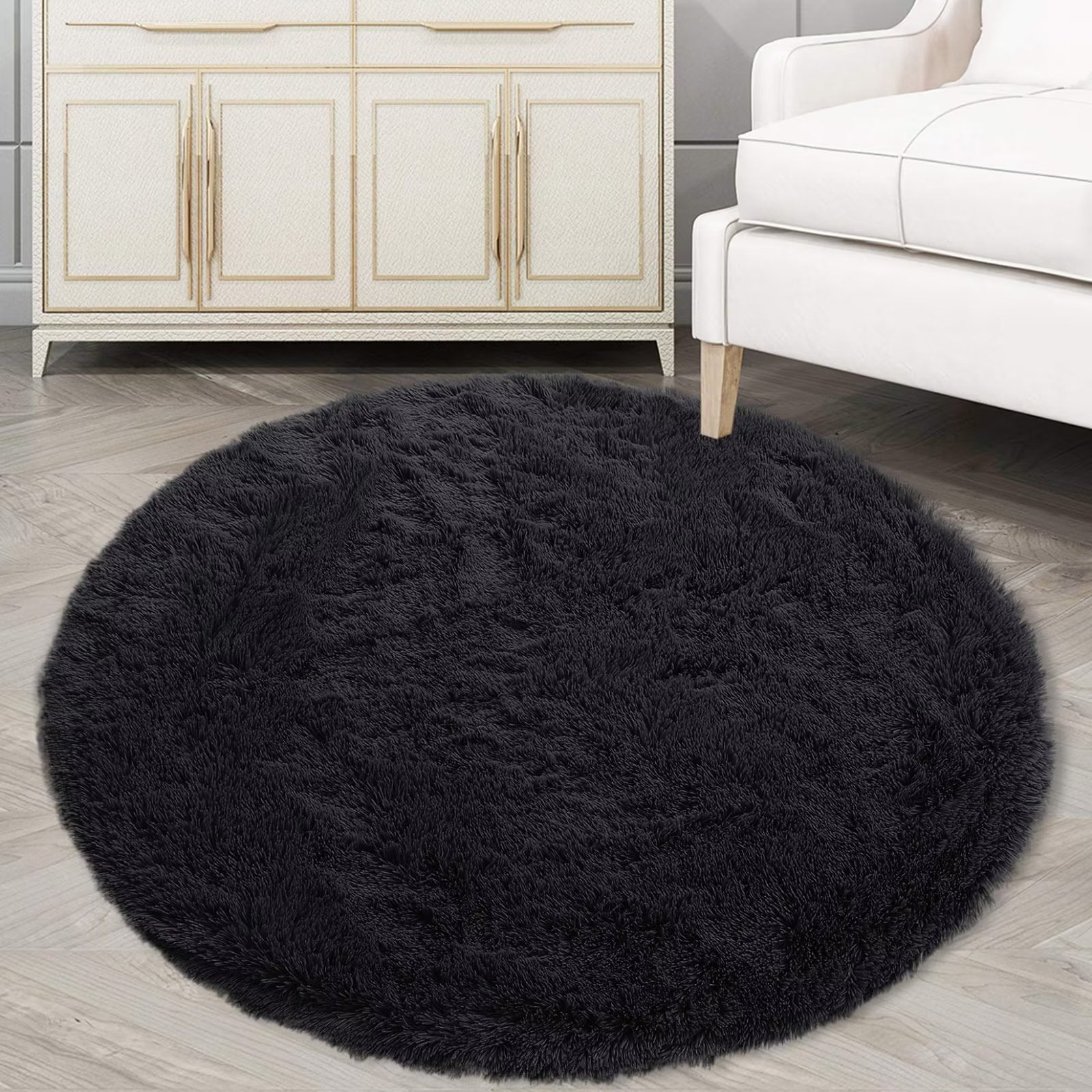 GlowSol 5'x5' Fluffy Round Rug Circle Rug for Nursery Playroom, Fuzzy Rug Circular Carpet Shaggy