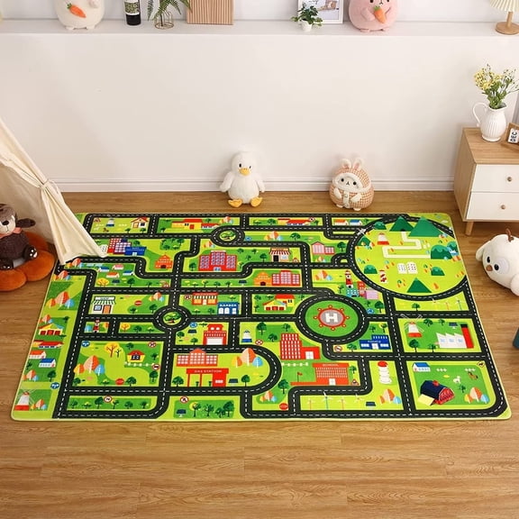 GlowSol 5'x7' Kids Area Rug Road Rug Car Street Traffic Carpet Super Soft Non Slip Learning Rug for Kids Toddler Bedroom Playroom Classroom, Black