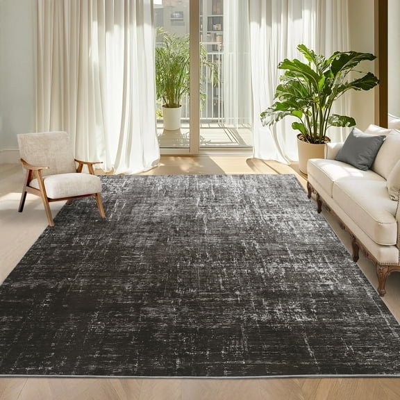 GlowSol 5'x7' Modern Abstract Area Rug Non Slip Low Pile Soft Accent Rugs Washable Rug for Home Office Dorm, Black Gray