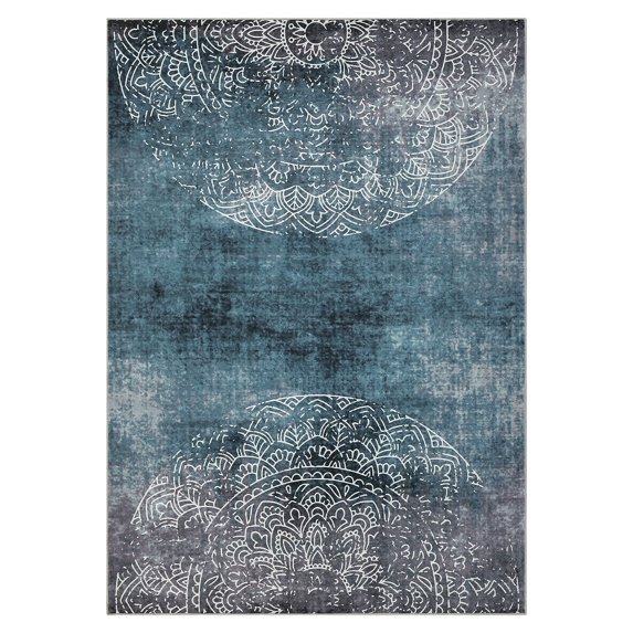 GlowSol 5'x7' Modern Area Rug Medallion Rug Washable Ombre Area Rug Non-Shedding Stain-Resistant Carpet for Dorm, Gray Green