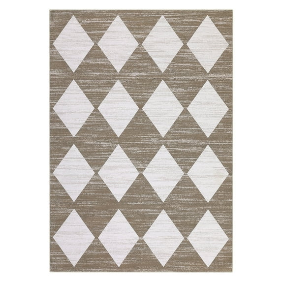 GlowSol 5'x7' Modern Geometric Area Rugs for Living Room Modern Checkered Rug Distressed Trellis Rug Soft Foldable Accent Rug, Brown