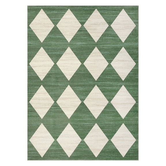 GlowSol 5'x7' Modern Geometric Area Rugs for Living Room Modern Checkered Rug Distressed Trellis Rug Soft Foldable Accent Rug, Green