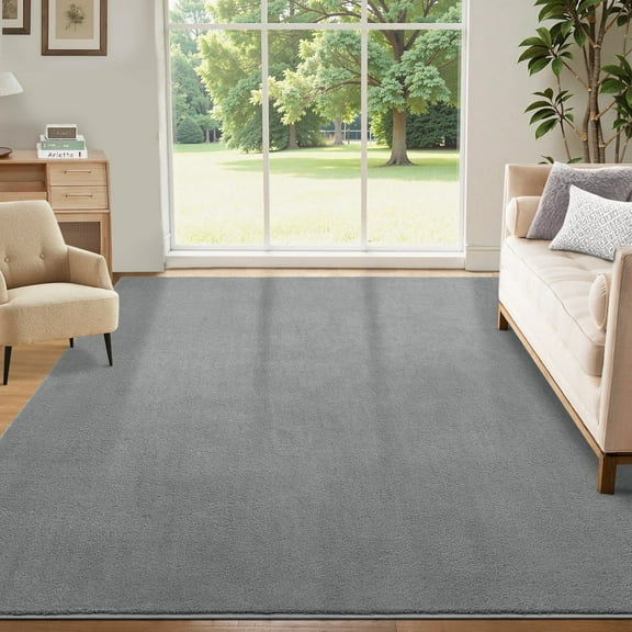 GlowSol 5'x7' Modern Solid Area Rugs for Living Room Bedroom, Washable Soft Fluffy Area Rug, Low Pile Non-Slip Accent Carpet, Gray