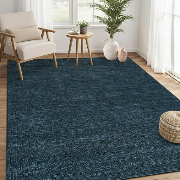 GlowSol 5'x7' Modern Solid Color Area Rug Washable Non Slip Low Pile Accent Rug Soft Foldable Rug Home Decor, Dark Blue