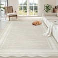 thumbnail image 1 of GlowSol 5'x7' Scalloped Washable Area Rugs for Living Room, Modern Bordered Distressed Rug, Non-Slip Low Pile Carpet for Dining Room Home Office, Ivory White, 1 of 7