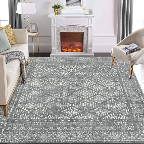 GlowSol 5'x7' Vintage Distressed Area Rug Boho Washable Rug Indoor Soft Low Pile Anti-Slip Throw Carpet for Playroom Nursery, Gray