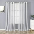 thumbnail image 1 of GlowSol 52"W x 54"L Sheer Curtains Vertical Stripe Voile Yarn Dyed Faux Linen Textured Light Filtering Window Drapes for Bedroom, Gray, 2 Panels, 1 of 6