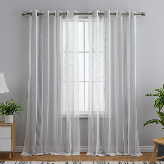 GlowSol 52"X95" Sheer Curtains for Living Room Bedroom Stripe Farmhouse Curtains Faux Linen Window Treatments Semi Curtain, Light Gray, 2 Panels