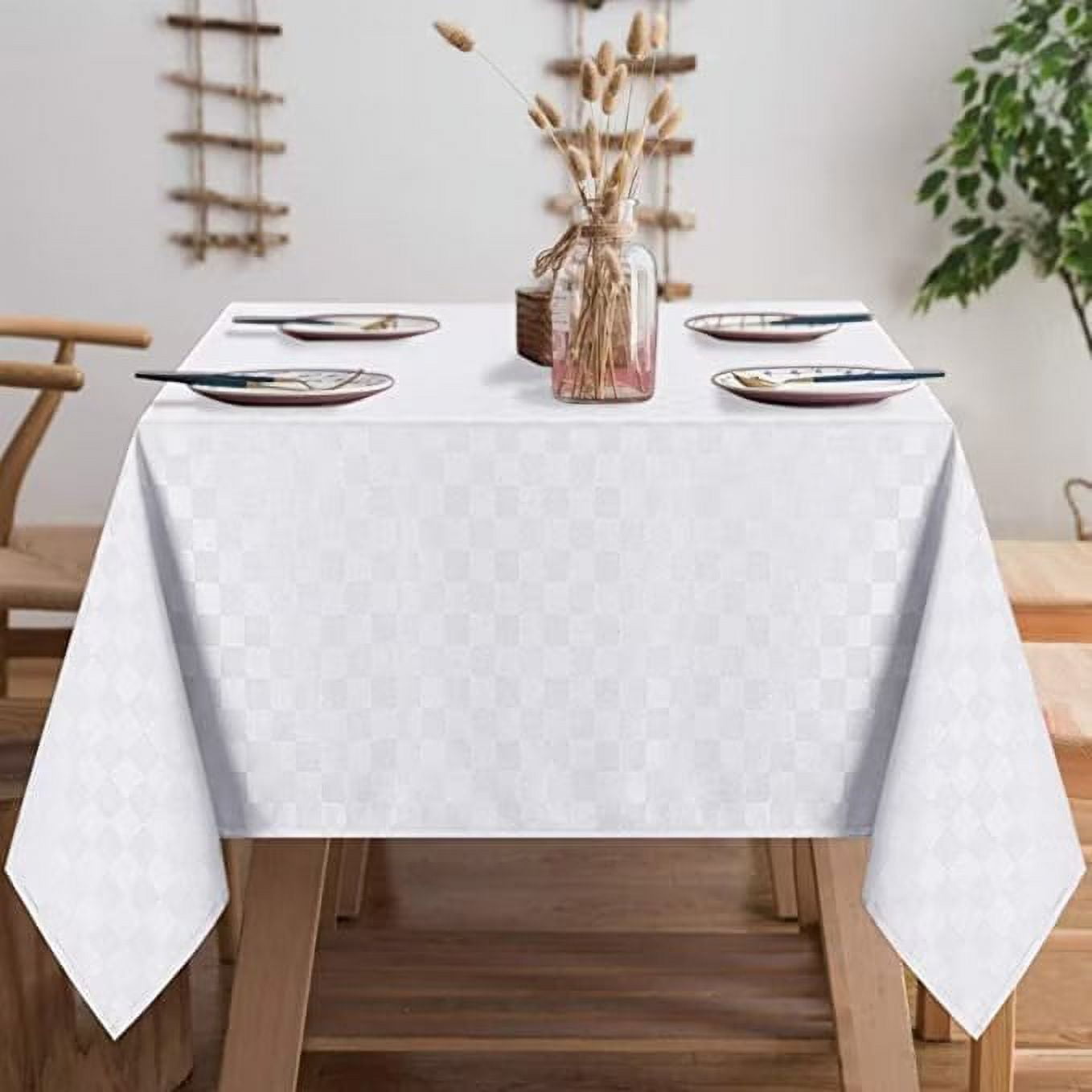GlowSol 52"x52" Square White Tablecloth Waterproof Small Checkered