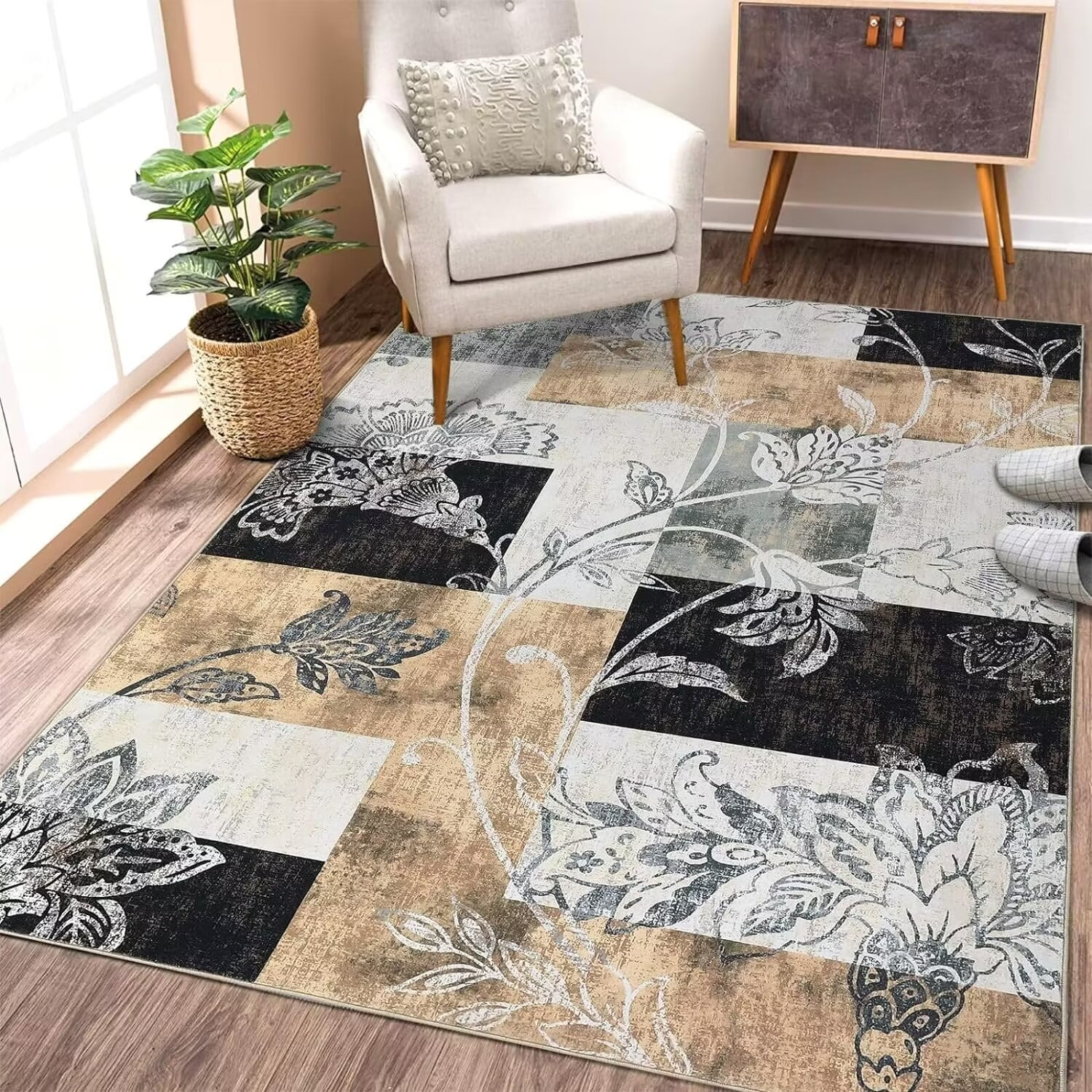 GlowSol 5x7 Farmhouse Area Rug for Living Room Bedroom Washable Rugs ...
