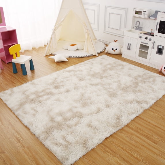 GlowSol 5x8 Modern Shag Area Rug Bedroom Living Room Rugs Fluffy Anti-Skid Shaggy Area Rug Carpet for Kids Nursery Dorm, Beige Taupe
