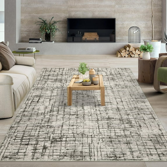 GlowSol 6' x 9' Area Rug Modern Abstract Rugs Distressed Rug Low Pile Non Slip Rugs for Living Room Bedroom, Brown