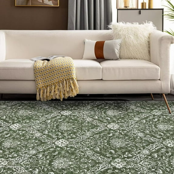 GlowSol 6' x 9' Area Rug Vintage Medallion Area Rugs Floral Rug Soft Foldable Area Rugs for Dining Room Home Office, Green