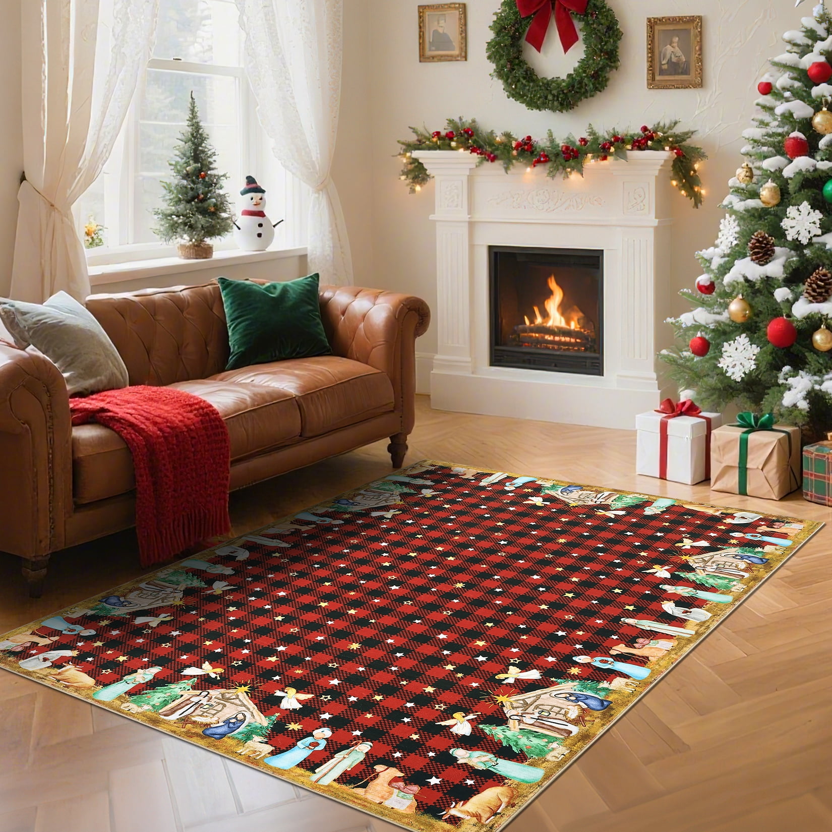 GlowSol 6'x9' Area Rugs Soft Washable Christmas Plaid Festival Decor ...