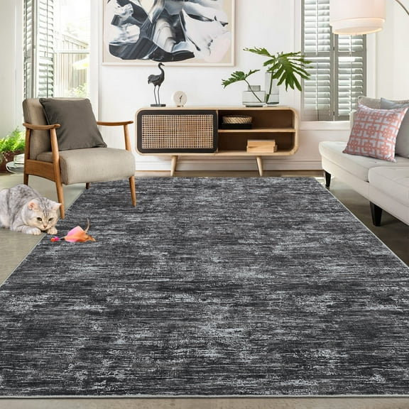 GlowSol 6'x9' Area Rugs for Living Room Bedroom Modern Abstract Solid Area Rug Non-Slip Low Pile Washable Rug Soft Foldable Accent Rug, Dark Gray
