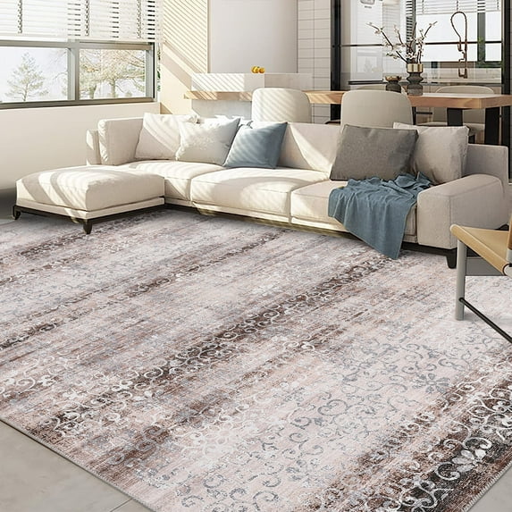 GlowSol 6'x9' Vintage Area Rug Floral Distressed Rug Washable Area Rug Non-Shedding Stain Resistant Soft Accent Rugs Home Decor, Brown
