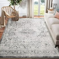 GlowSol 7'10" x 10'2" Area Rug Vintage Floral Medallion Rug Soft Low Pile Non-Shedding Throw Carpet for Dining Room Home Office, Gray