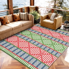 GlowSol 8*10 Reversible Outdoor Patio Rug, Waterproof UV Protected Portable Floor Mat for Camping, RV, Balcony, Backyard, Porch & Deckļ¼Green Blue Red Beige