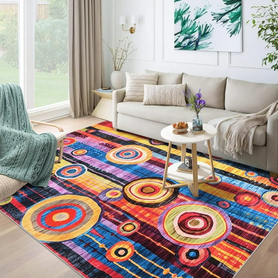 GlowSol 8' x 10' Area Rug Modern Geometric Washable Area Rug Indoor Soft Foldable Accent Carpet for Dining Room Home Office, Multi