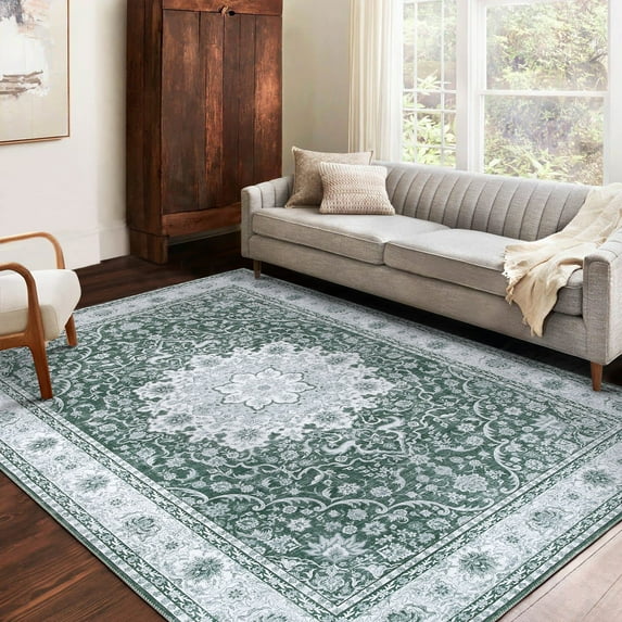 GlowSol 8' x 10' Living Room Area Rug Oriental Vintage Area Rug Medallion Distressed Carpet Persian Bohemian Area Rug for Bedroom Home Office, Gray