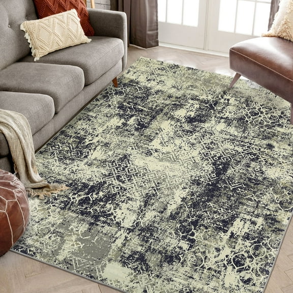 GlowSol 8' x 10' Modern Abstract Area Rug Washable Geometric Rug Non-Shedding Stain Resistant Carpet for Dining Room Office, Black Multi