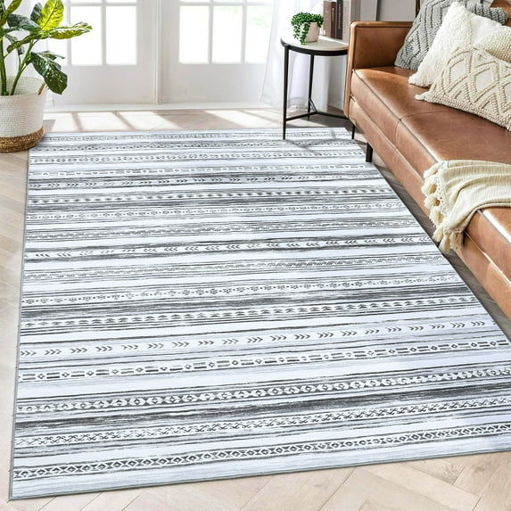 GlowSol 8' x 10' Washable Area Rug Modern Boho Moroccan Rug Soft Large Geometric Rug Anti-Slip Stain-Resistant Foldable Carpet for Home Decor, Gray