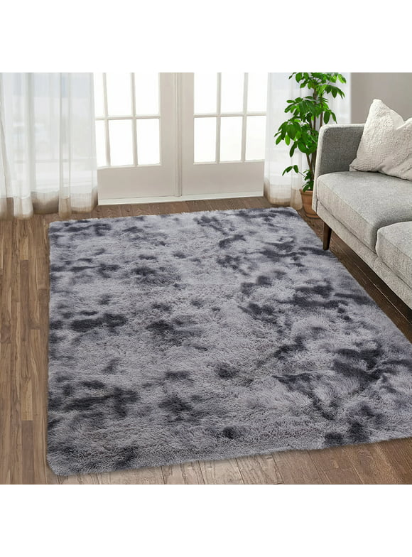 GlowSol 8'x10' Area Rug Extra Large Shag Fluffy Soft Rug Carpets Fuzzy Non-Skid Furry Plush Area Rugs for Living Room Bedroom, Dark Gray