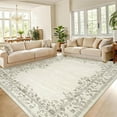 thumbnail image 1 of GlowSol 8'x10' Area Rug Modern Floral Area Rug Border Rugs for Living Room Bedroom Farmhouse Soft Foldable Area Rug, Beige, 1 of 8