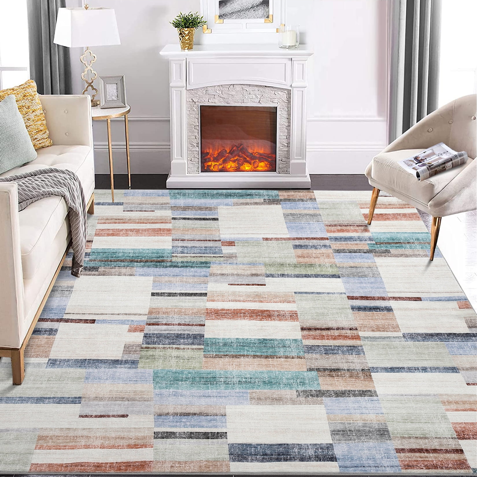 GlowSol 8'x10' Area Rug Modern Geometric Rugs Boho Rug Color-Block ...