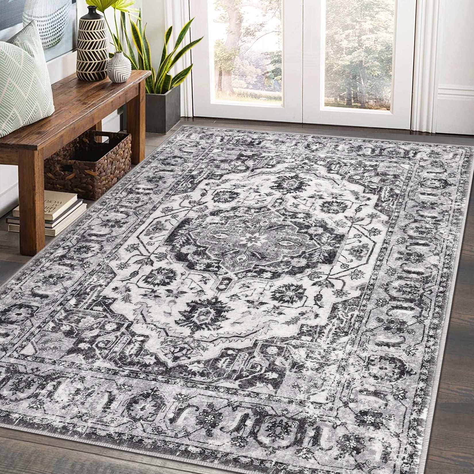 GlowSol 8'x10' Area Rug Vintage Floral Medallion Rugs for Living Room
