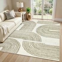 GlowSol 8'x10' Area Rugs Washable Geometric Stripes Rug Indoor Modern Non-Slip Low Pile Accent Carpet for Living Room Bedroom, Taupe