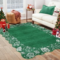 GlowSol 8'x10' Christmas Area Rugs for Living Room Bedroom Scalloped Edge Xmas Festive Winter Decor Rug Large Soft Low Pile Non-Slip Area Rug, Green