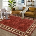 thumbnail image 1 of GlowSol 8'x10' Modern Bordered Area Rug Machine Washable Rug Geometric Border Non-Slip Low Pile Accent Rug Foldable Thin Carpet, Red, 1 of 7