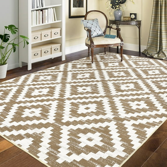 GlowSol 8'x10' Modern Moroccan Geometric Trellis Area Rug Non-Slip Low Pile Soft Accent Rug Modern Floor Carpet for Dining Room, Brown