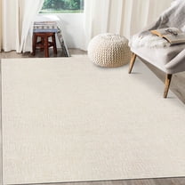 GlowSol 8'x10' Modern Solid Area Rug Washable Non Slip Low Pile Rug Soft Foldable Thin Accent Rugs for Living Room Bedroom, Beige