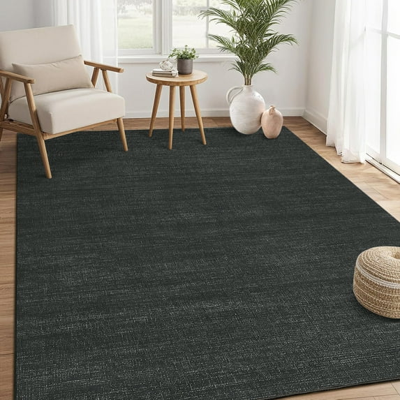 GlowSol 8'x10' Modern Solid Color Area Rugs for Living Room Bedroom Washable Non Slip Low Pile Throw Carpet Soft Foldable Rug, Black