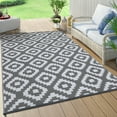 thumbnail image 1 of GlowSol 8'x10' Outdoor Plastic Straw Rug Waterproof Outdoor Rug Reversible Plastic Camping Rugs Straw Patio Rug, Gray White, 1 of 6