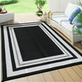 thumbnail image 1 of GlowSol 8'x10' Outdoor Rug Carpet Waterproof Reversible Patio Rug RV Camping Rug Plastic Straw Rug Outside Indoor Outdoor Boho Area Rug, Black White, 1 of 8