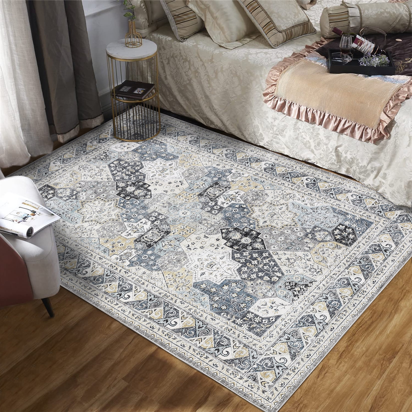 GlowSol 8'x10' Washable Area Rug Traditional Floral Print Rug Carpet ...