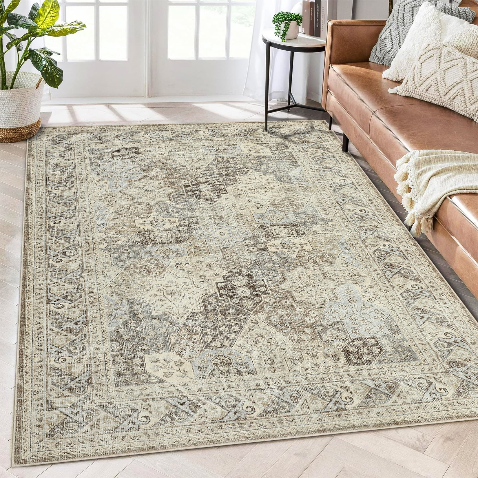 Persion Distressed Rug GlowSol 8'x10' Vintage Persian Distressed Rug, Washable, Floral Print ...