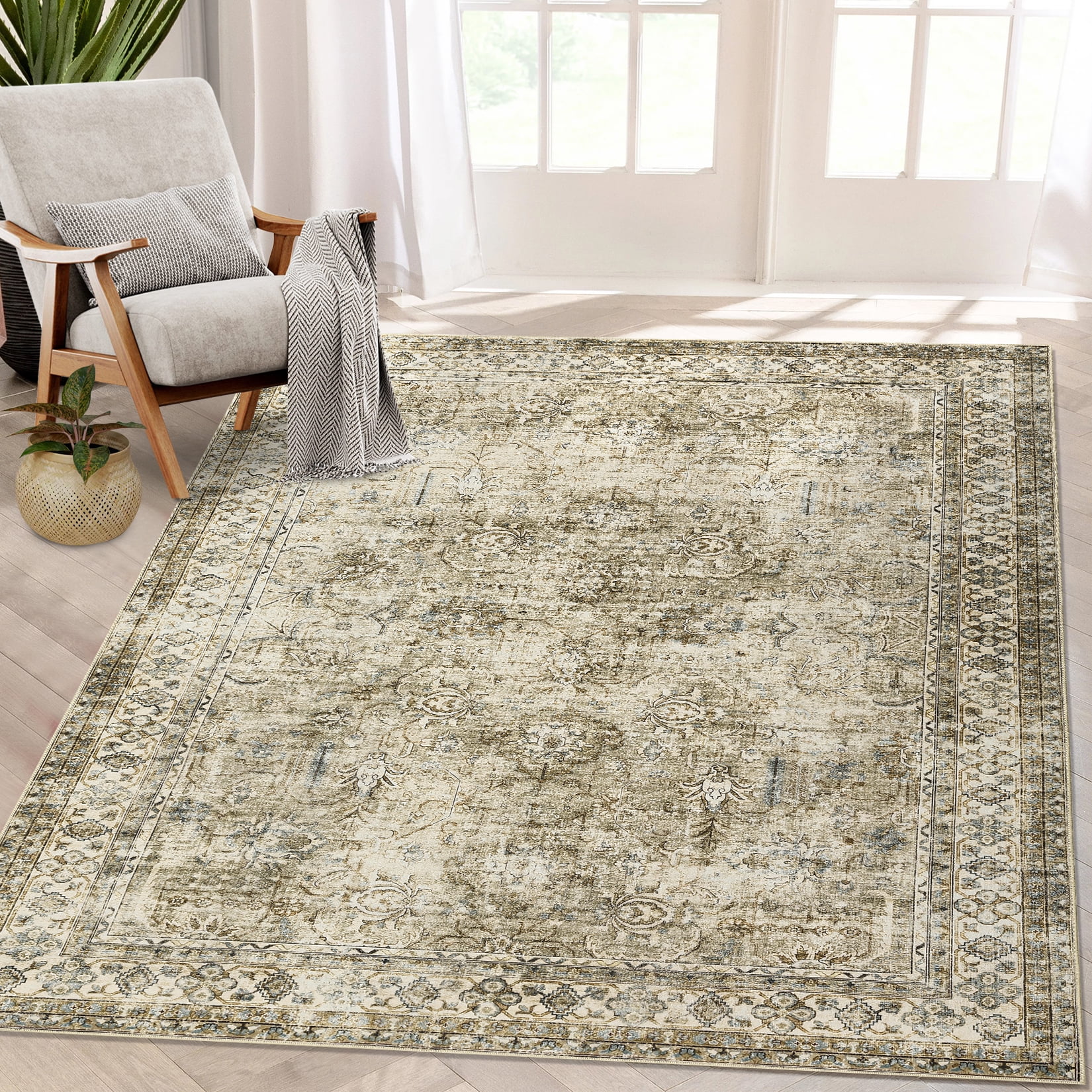 Persion Distressed Rug GlowSol 8'x10' Vintage Persian Distressed Area Rug, Washable, Non-Slip ...