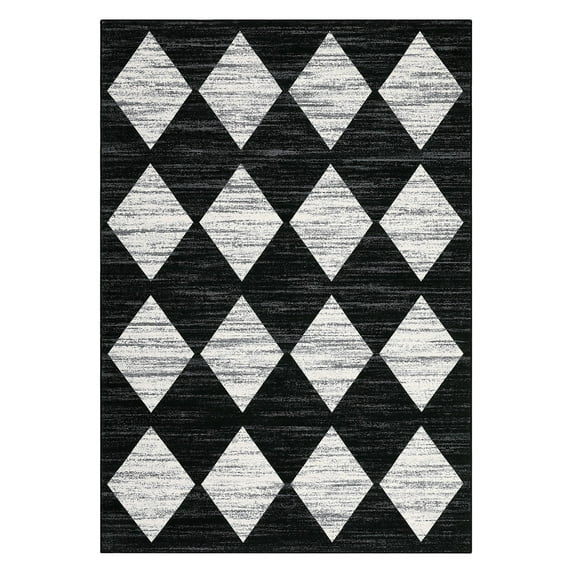 GlowSol 8'x10' Washable Area Rugs for Living Room Modern Checkered Rug Geometric Distressed Trellis Rug Soft Foldable Accent Rug, Black