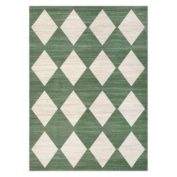 GlowSol 8'x10' Washable Area Rugs for Living Room Modern Checkered Rug Geometric Distressed Trellis Rug Soft Foldable Accent Rug, Green