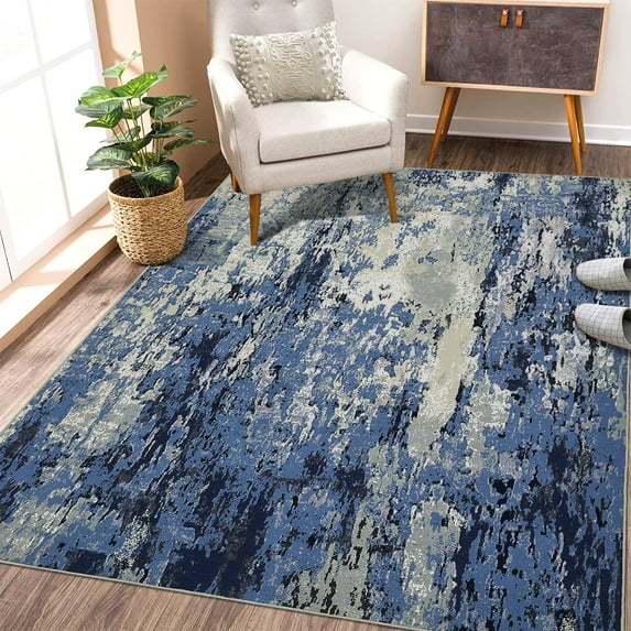 GlowSol 8'x10' Washable Rug Modern Abstract Area Rug Non-Shedding Stain-Resistant Floor Carpet for Dining Room Home Office, Blue