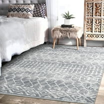 GlowSol 8x10 Area Rug Vintage Boho Moroccan Distressed Rug Indoor Geometric Floor Cover Low Pile Non-Slip Carpet Rug for Home Decor, Gray