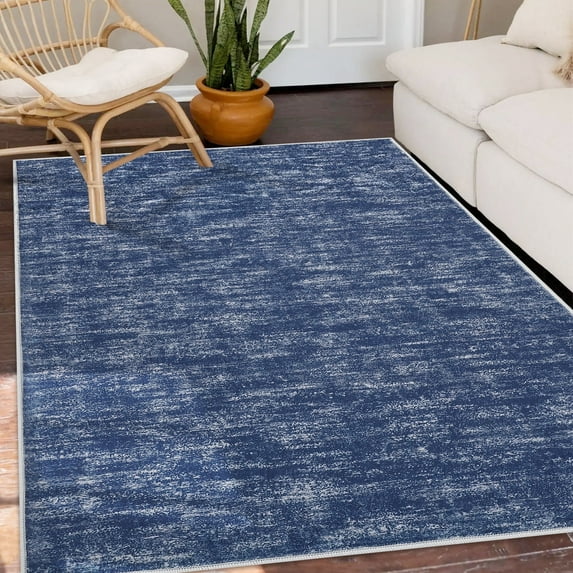 GlowSol 8x10 Blue Solid Area Rug Soft Low-Pile Non-Slip Modern Machine Washable Area Rug Indoor Carpet for Living Room Bedroom Kids Room